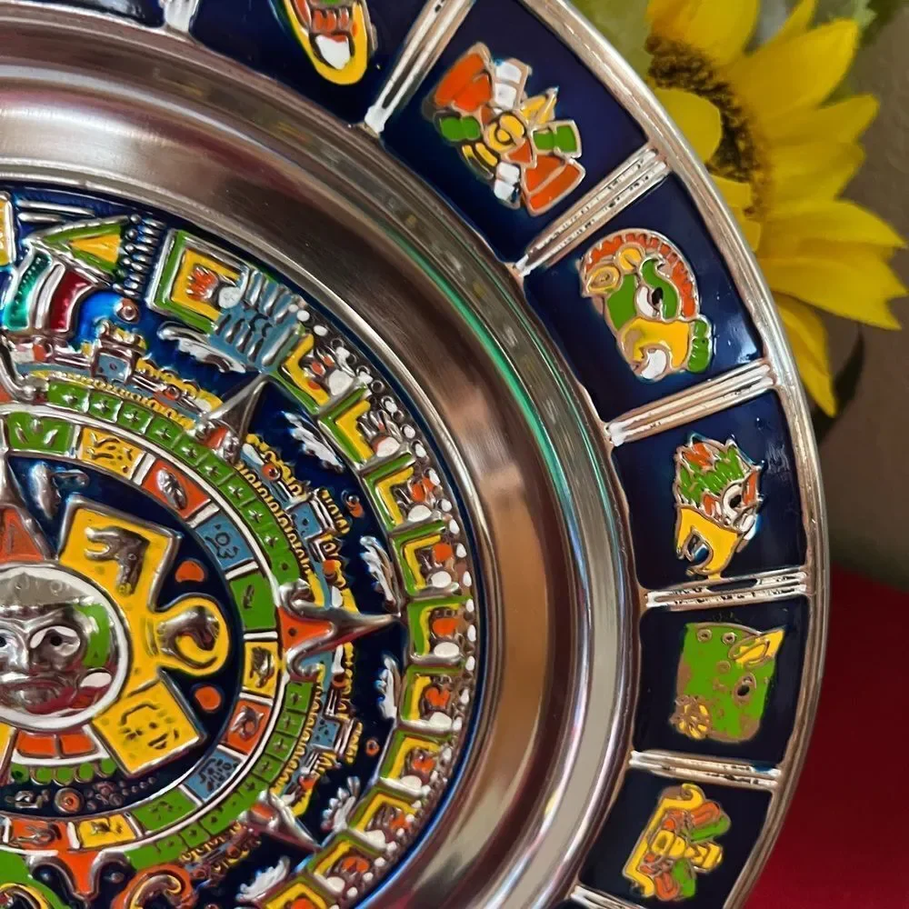 Artisan Multicolor Aztec Calendar Wall Plate